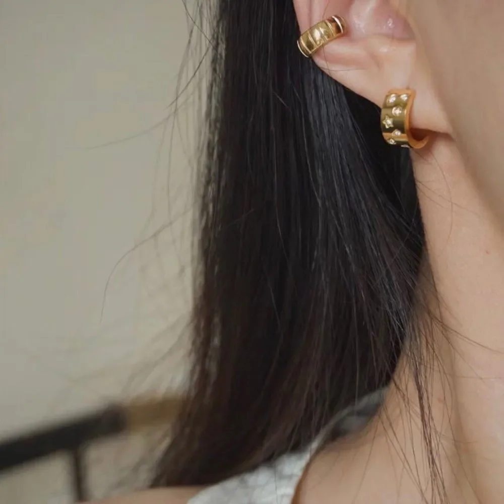 18K Gold Plated Diamond CZ Brilliant Star Small Hoop Earrings